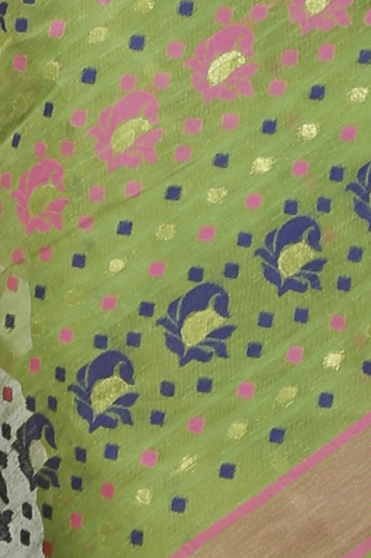 Green Pure Cotton Vani Jamdani Saree (1107)